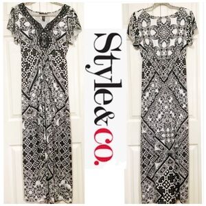 NWOT Style & Co. Patterned Maxi Dress with Ruffled Capped Short Sleeves
